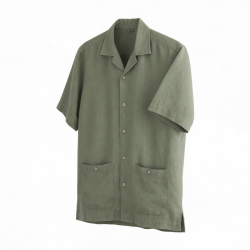 Men's Short Sleeve Washable Linen Camp Shirt in Sage Green Org 70