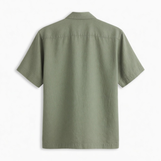 Men's Short Sleeve Washable Linen Camp Shirt in Sage Green Org 70