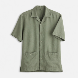 Men's Short Sleeve Washable Linen Camp Shirt in Sage Green Org 70