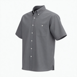 Men's Short Sleeve Cotton Button Up Gray Shirt