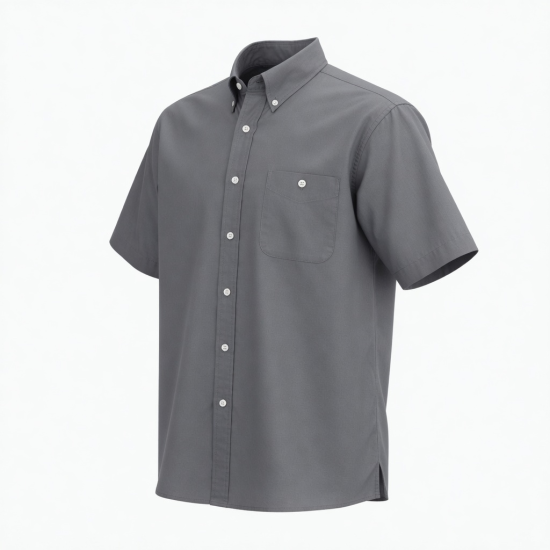 Men's Short Sleeve Cotton Button Up Gray Shirt