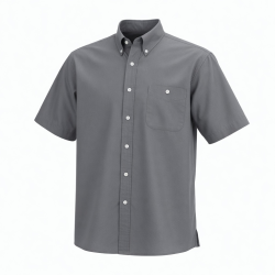 Men's Short Sleeve Cotton Button Up Gray Shirt