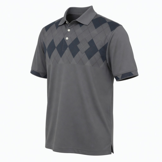 Men's Golf Polo shirt Gray Argyle Diamond Short Sleeve
