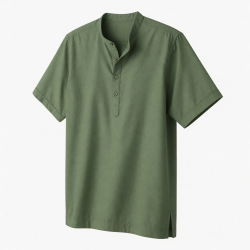 Men's Crew Neck 1/4 Button Short Sleeve Green Casual Shirt