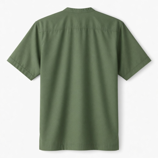 Men's Crew Neck 1/4 Button Short Sleeve Green Casual Shirt