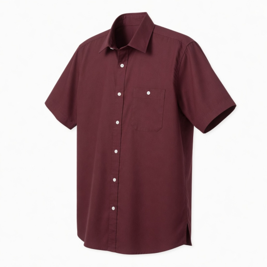 Men's Button Shirt Burgundy Short Sleeve Casual