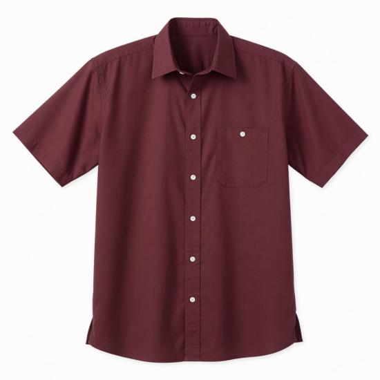 Men's Button Shirt Burgundy Short Sleeve Casual