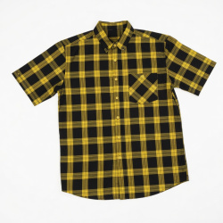 Men's Black and Yellow Check Short Sleeve Shirt
