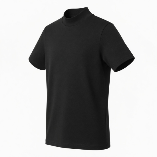 Men's Black Short Sleeve Mock Neck Tee