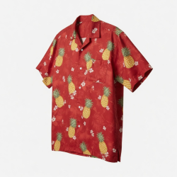 Men's Red Silk Blend Tropical Hawaiian Pineapple Short Sleeve Shirt