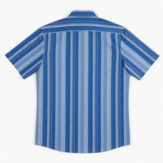 Men's Short Sleeve Button Up Shirt Blue Multi Striped