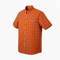 Men's Orange Plaid Button Down Short Sleeve Shirt Casual Cotton