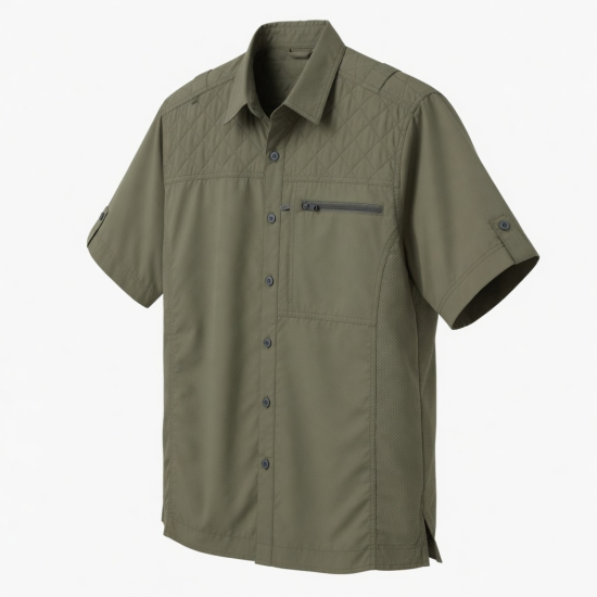 Men's Short Sleeve Quilted Shoulder Fishing Shirt