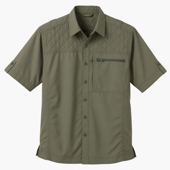 Men's Short Sleeve Quilted Shoulder Fishing Shirt