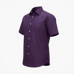 Men's Regular Fit Button Front Short Sleeve Dress Shirt Purple