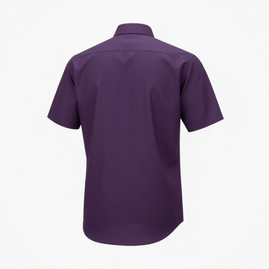 Men's Regular Fit Button Front Short Sleeve Dress Shirt Purple