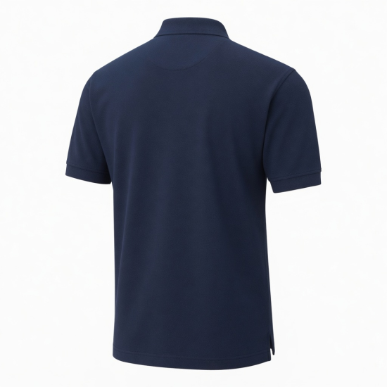 Men's Navy Polo Shirt Short Sleeve Collared Solid Knit Button