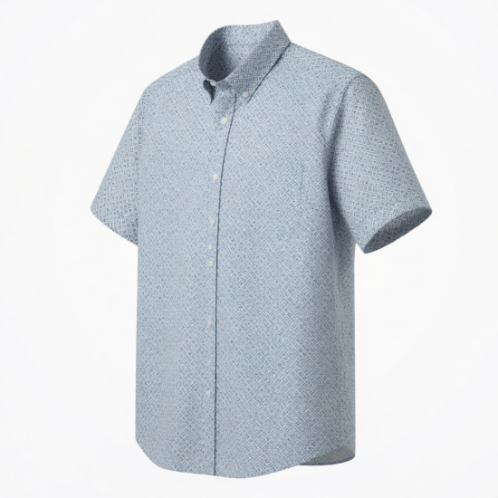 Men's Navy Geometric Button Up Shirt Short Sleeve