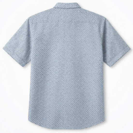 Men's Navy Geometric Button Up Shirt Short Sleeve