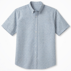 Men's Navy Geometric Button Up Shirt Short Sleeve