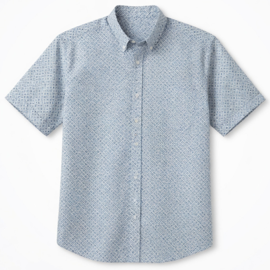 Men's Navy Geometric Button Up Shirt Short Sleeve