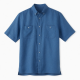 Men's Blue Solid Linen Short Sleeve Button-Up Shirt Pockets