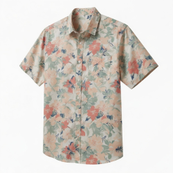 Men's Button-Up Shirt Floral Performance Short Sleeve Collared Shirt