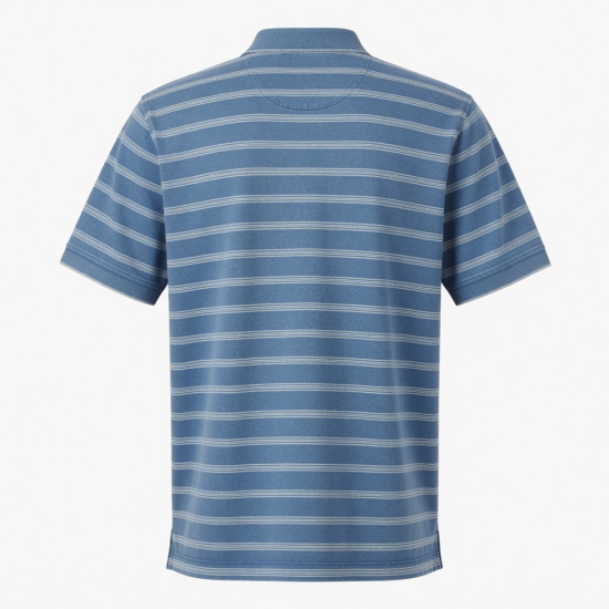 Men's Blue Salt Wash Stripe Short Sleeve Polo Casual Cotton
