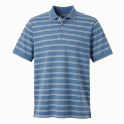 Men's Blue Salt Wash Stripe Short Sleeve Polo Casual Cotton