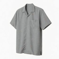 Men's Shirt Gray Hawaiian Bamboo Button Down Short Sleeve