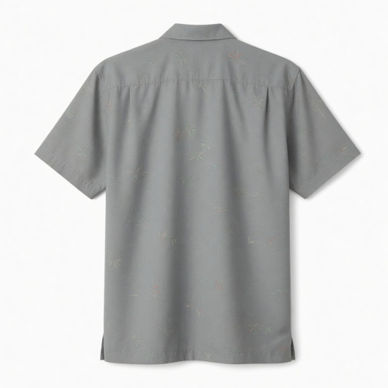 Men's Shirt Gray Hawaiian Bamboo Button Down Short Sleeve