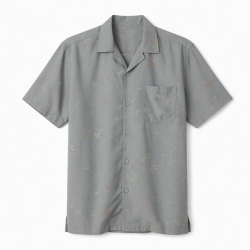 Men's Shirt Gray Hawaiian Bamboo Button Down Short Sleeve