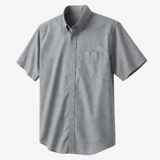 Men's Short Sleeve Button Gray Print Shirt