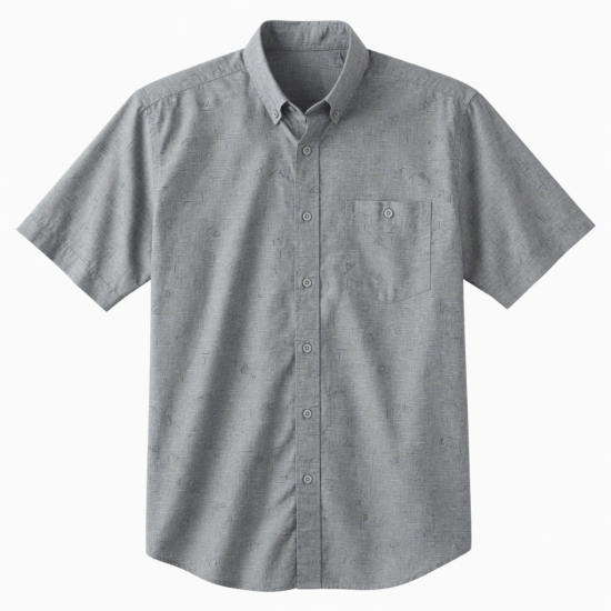 Men's Short Sleeve Button Gray Print Shirt