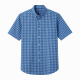 Men's Blue Check Short Sleeve Button Front Shirt Cotton