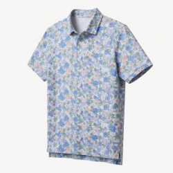 Men's Short Sleeve Polo Shirt Floral Print Logo White
