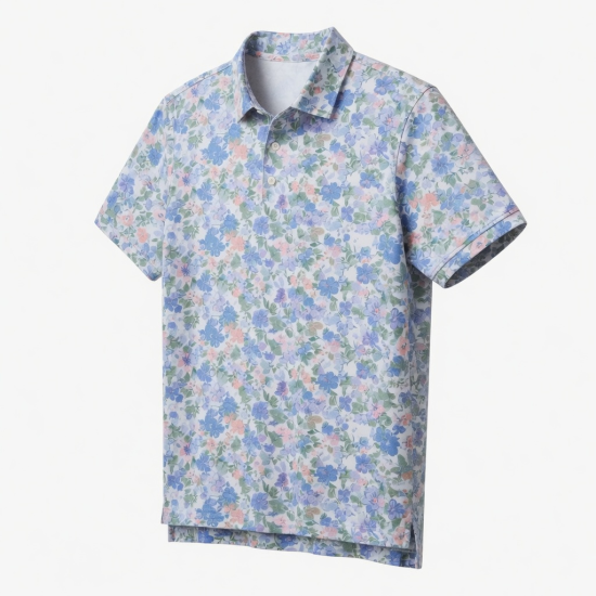 Men's Short Sleeve Polo Shirt Floral Print Logo White