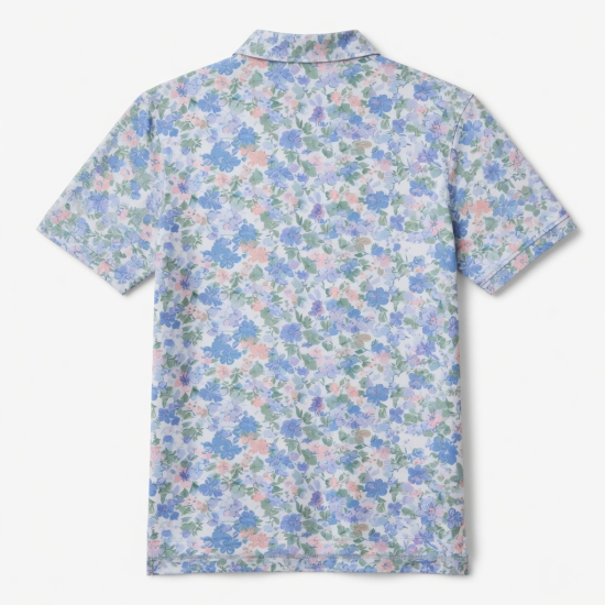 Men's Short Sleeve Polo Shirt Floral Print Logo White