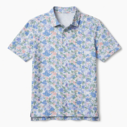 Men's Short Sleeve Polo Shirt Floral Print Logo White