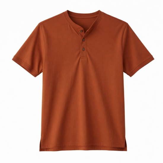 Men's Henley Shirt Burnt Orange Short Sleeve