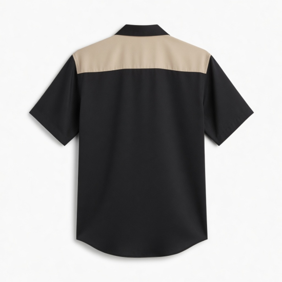Men's Circa Button Shirt Black & Beige Short Sleeve 100% Silk