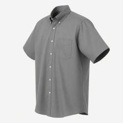 Men's Button Down Shirt 100% Cotton Solid Gray Short Sleeve