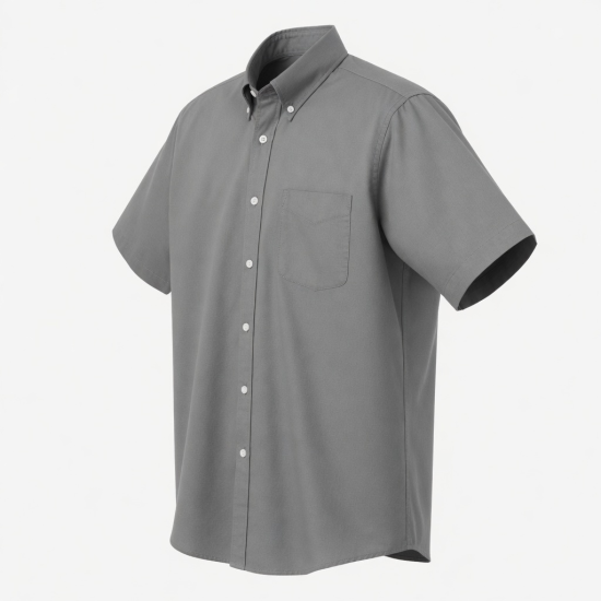 Men's Button Down Shirt 100% Cotton Solid Gray Short Sleeve