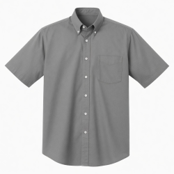 Men's Button Down Shirt 100% Cotton Solid Gray Short Sleeve