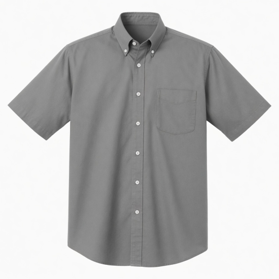 Men's Button Down Shirt 100% Cotton Solid Gray Short Sleeve