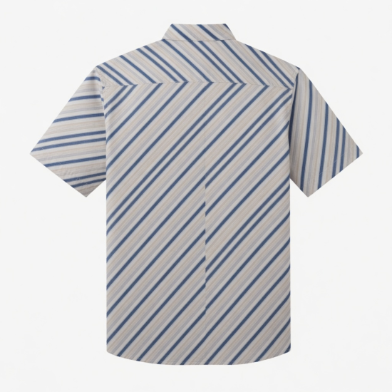 Men's Shirt Short Sleeve Button Down Casual Diagonal Stripes