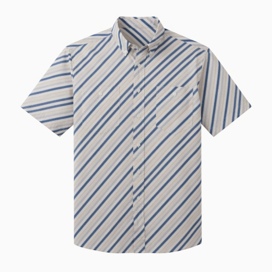 Men's Shirt Short Sleeve Button Down Casual Diagonal Stripes