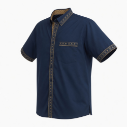 Men's Fashion Button Down Short Sleeve Shirt Navy/Gold
