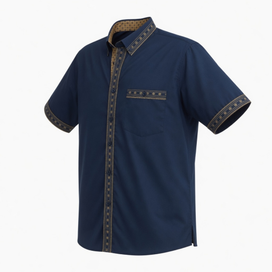 Men's Fashion Button Down Short Sleeve Shirt Navy/Gold