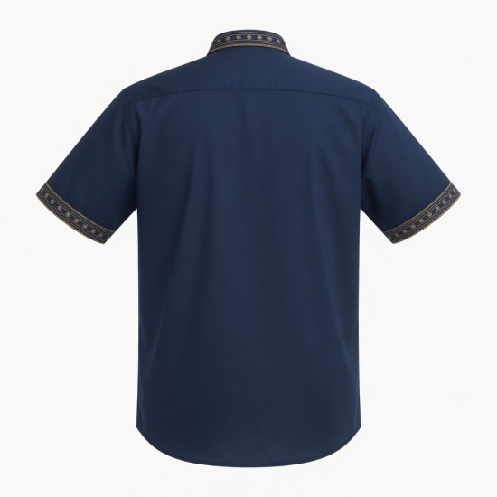 Men's Fashion Button Down Short Sleeve Shirt Navy/Gold